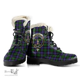 ScotsTee Shop Scottish Russell Modern Clan Crest Faux Fur Tartan Leather Boots