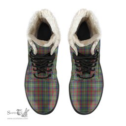 ScotsTee Shop Scottish Shaw Green Modern Clan Crest Faux Fur Tartan Leather Boots