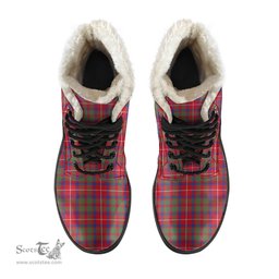 ScotsTee Shop Scottish Shaw Red Modern Clan Crest Faux Fur Tartan Leather Boots