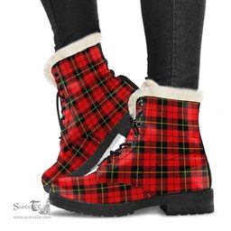 ScotsTee Shop Scottish Wallace Hunting Red Clan Faux Fur Tartan Leather Boots