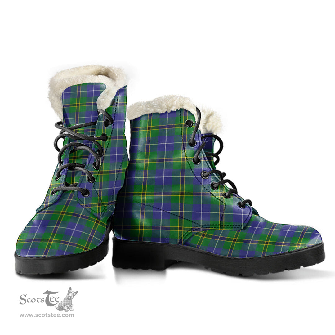 ScotsTee Shop Scottish Turnbull Hunting Clan Faux Fur Tartan Leather Boots