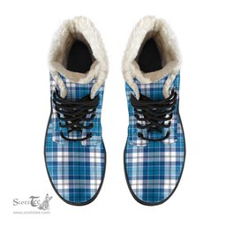 ScotsTee Shop Scottish Roberton Clan Crest Faux Fur Tartan Leather Boots