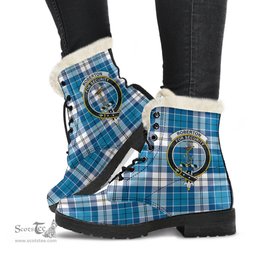 ScotsTee Shop Scottish Roberton Clan Crest Faux Fur Tartan Leather Boots