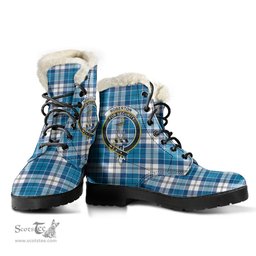 ScotsTee Shop Scottish Roberton Clan Crest Faux Fur Tartan Leather Boots