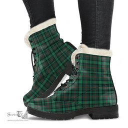 ScotsTee Shop Scottish Ross Hunting Modern Clan Faux Fur Tartan Leather Boots