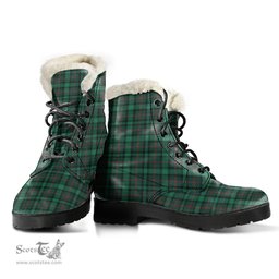 ScotsTee Shop Scottish Ross Hunting Modern Clan Faux Fur Tartan Leather Boots