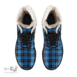 ScotsTee Shop Scottish Ramsay Blue Ancient Clan Crest Faux Fur Tartan Leather Boots