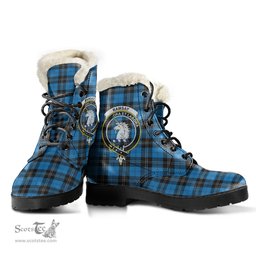 ScotsTee Shop Scottish Ramsay Blue Ancient Clan Crest Faux Fur Tartan Leather Boots