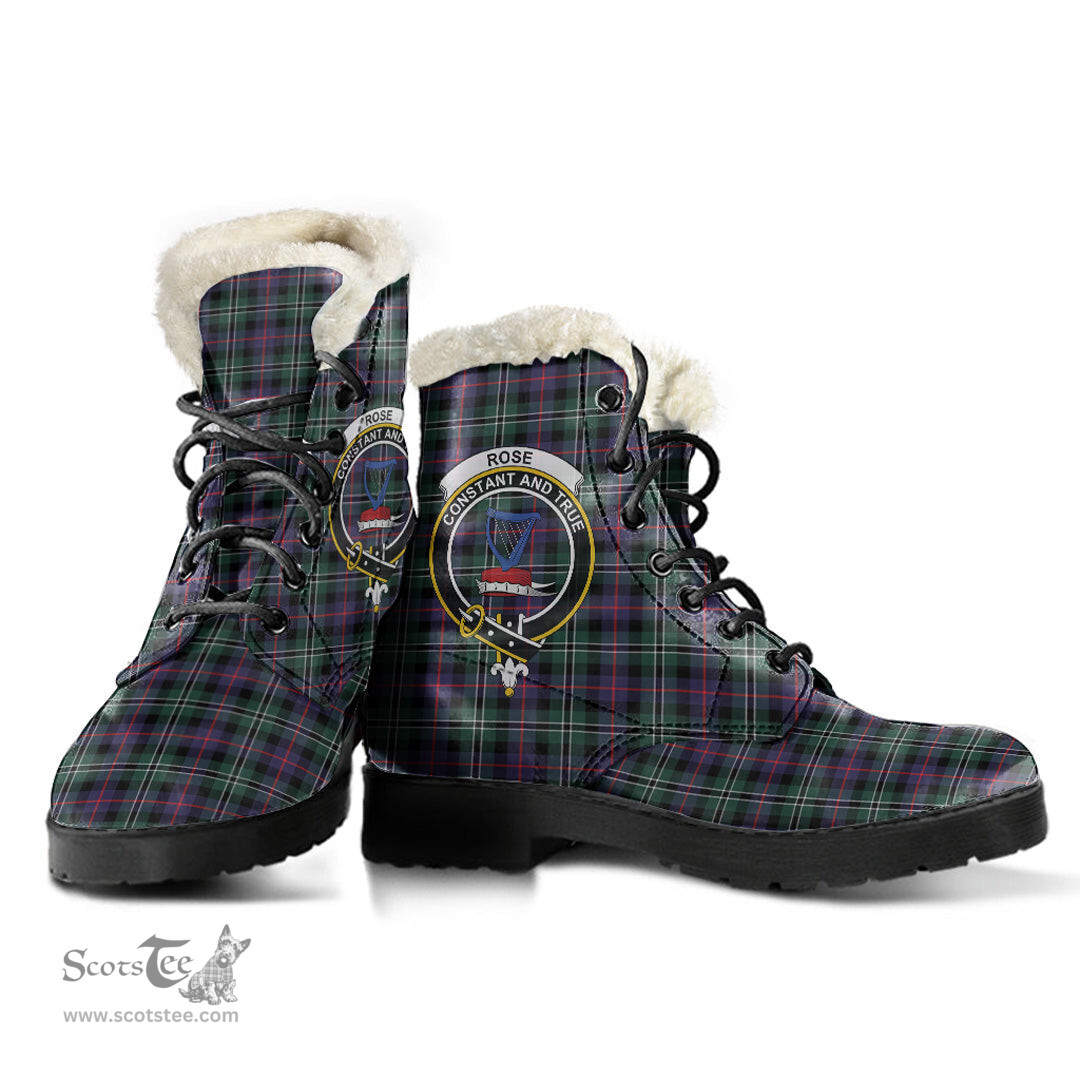 ScotsTee Shop Scottish Rose Hunting Modern Clan Crest Faux Fur Tartan Leather Boots