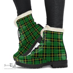 ScotsTee Shop Scottish Wallace Hunting Green Clan Faux Fur Tartan Leather Boots