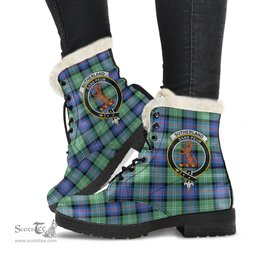 ScotsTee Shop Scottish Sutherland Old Ancient Clan Crest Faux Fur Tartan Leather Boots