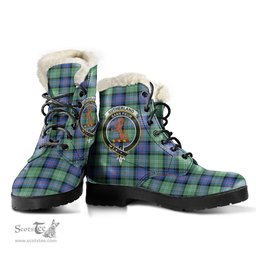 ScotsTee Shop Scottish Sutherland Old Ancient Clan Crest Faux Fur Tartan Leather Boots
