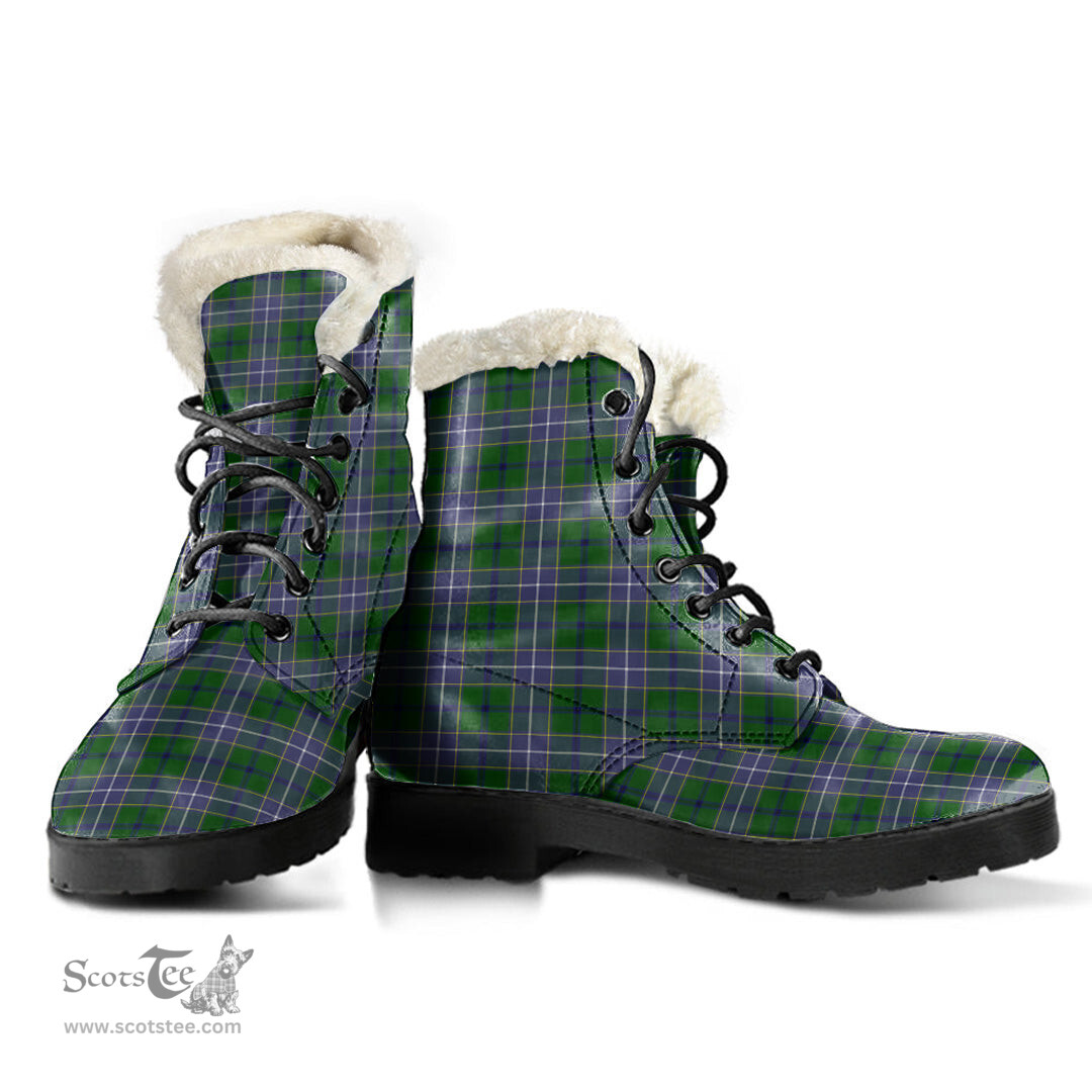 ScotsTee Shop Scottish Wishart Hunting Modern Clan Faux Fur Tartan Leather Boots