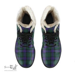 ScotsTee Shop Scottish Sinclair Hunting Modern Clan Faux Fur Tartan Leather Boots