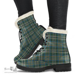ScotsTee Shop Scottish SCOTT GREEN ANCIENT Clan Faux Fur Tartan Leather Boots