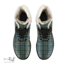 ScotsTee Shop Scottish SCOTT GREEN ANCIENT Clan Faux Fur Tartan Leather Boots