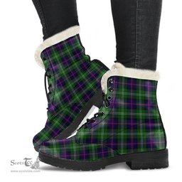 ScotsTee Shop Scottish Sutherland Modern Clan Faux Fur Tartan Leather Boots