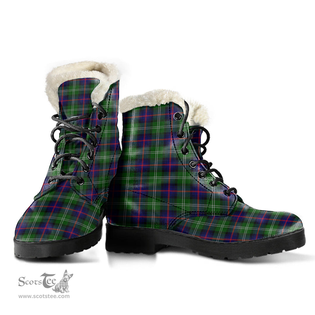 ScotsTee Shop Scottish Sutherland Modern Clan Faux Fur Tartan Leather Boots