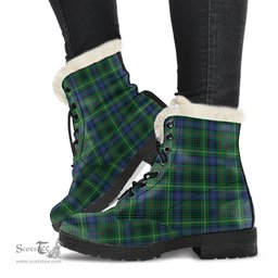 ScotsTee Shop Scottish Stewart Hunting Modern Clan Faux Fur Tartan Leather Boots