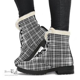 ScotsTee Shop Scottish Scott Black White Modern Clan Faux Fur Tartan Leather Boots