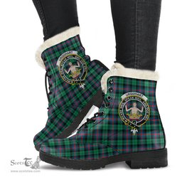 ScotsTee Shop Scottish Urquhart Broad Red Ancient Clan Crest Faux Fur Tartan Leather Boots