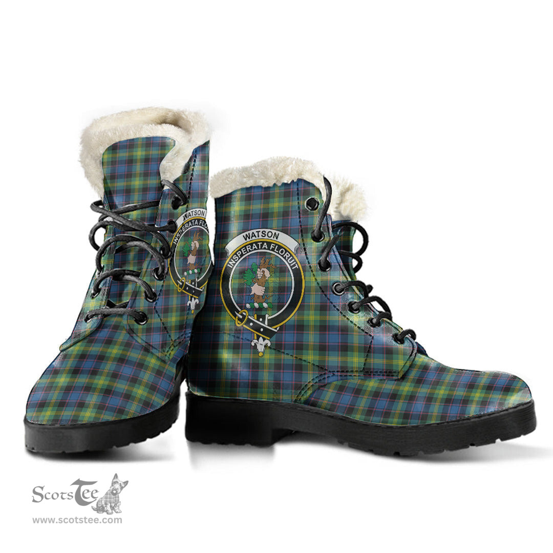 ScotsTee Shop Scottish Watson Ancient Clan Crest Faux Fur Tartan Leather Boots