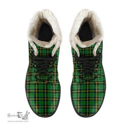 ScotsTee Shop Scottish Wallace Hunting Green Clan Crest Faux Fur Tartan Leather Boots