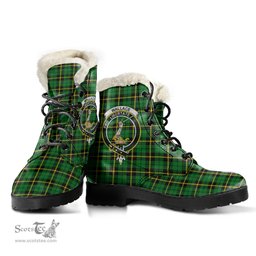 ScotsTee Shop Scottish Wallace Hunting Green Clan Crest Faux Fur Tartan Leather Boots