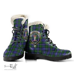 ScotsTee Shop Scottish Robertson Hunting Modern Clan Crest Faux Fur Tartan Leather Boots