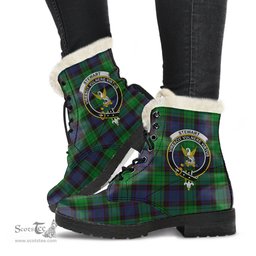 ScotsTee Shop Scottish Stewart Old Modern Clan Crest Faux Fur Tartan Leather Boots