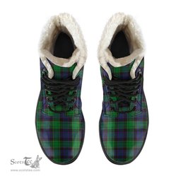 ScotsTee Shop Scottish Stewart Old Modern Clan Crest Faux Fur Tartan Leather Boots