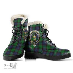 ScotsTee Shop Scottish Stewart Old Modern Clan Crest Faux Fur Tartan Leather Boots