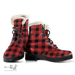 ScotsTee Shop Scottish Rob Roy MacGregor Modern Clan Faux Fur Tartan Leather Boots