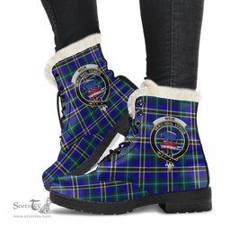 ScotsTee Shop Scottish Weir Modern Clan Crest Faux Fur Tartan Leather Boots