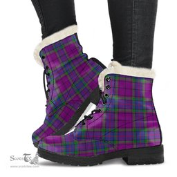ScotsTee Shop Scottish Wardlaw Modern Clan Faux Fur Tartan Leather Boots