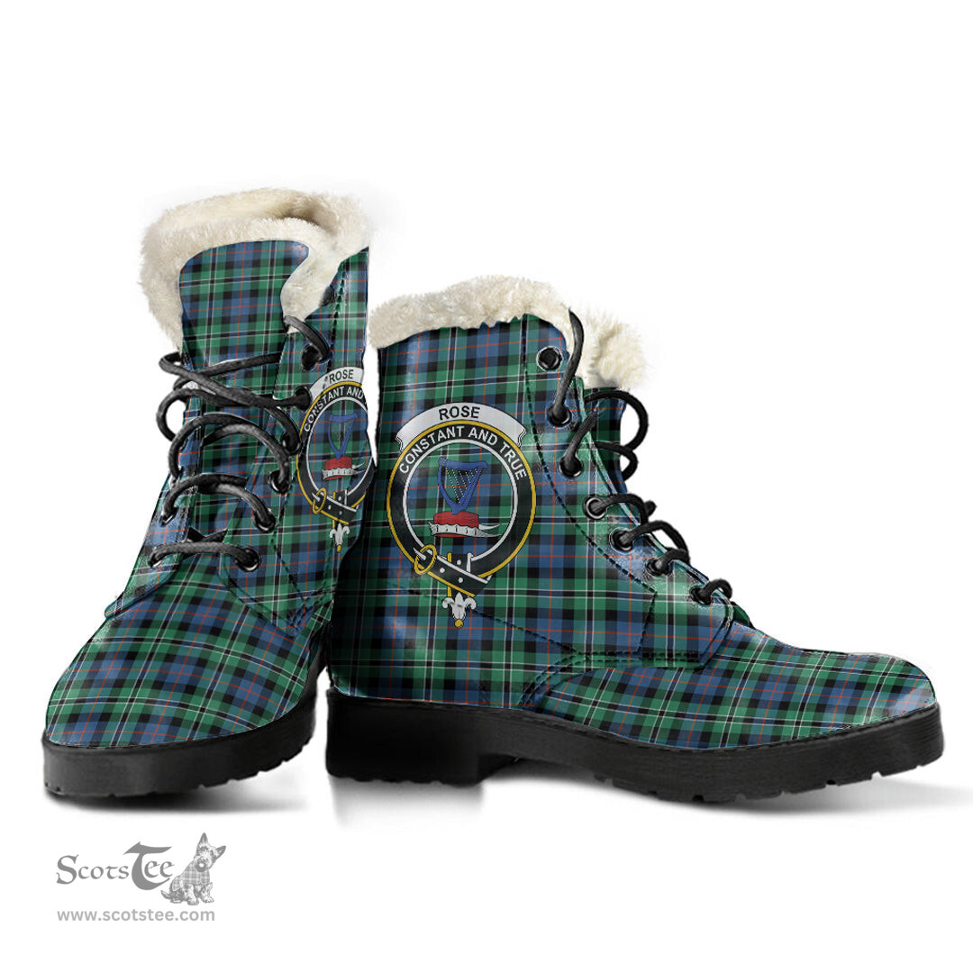 ScotsTee Shop Scottish Rose Hunting Ancient Clan Crest Faux Fur Tartan Leather Boots
