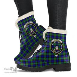ScotsTee Shop Scottish Sempill Modern Clan Crest Faux Fur Tartan Leather Boots