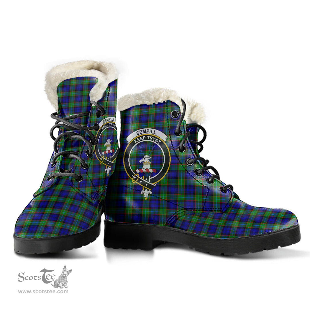 ScotsTee Shop Scottish Sempill Modern Clan Crest Faux Fur Tartan Leather Boots