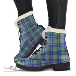ScotsTee Shop Scottish US Marine Clan Faux Fur Tartan Leather Boots