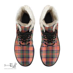 ScotsTee Shop Scottish Stewart Royal Ancient Clan Crest Faux Fur Tartan Leather Boots