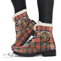 ScotsTee Shop Scottish Stewart Royal Ancient Clan Crest Faux Fur Tartan Leather Boots