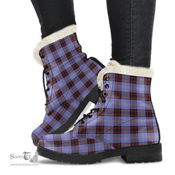 ScotsTee Shop Scottish Rutherford Clan Faux Fur Tartan Leather Boots