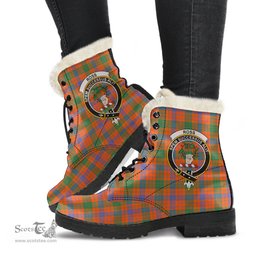 ScotsTee Shop Scottish Ross Ancient Clan Crest Faux Fur Tartan Leather Boots