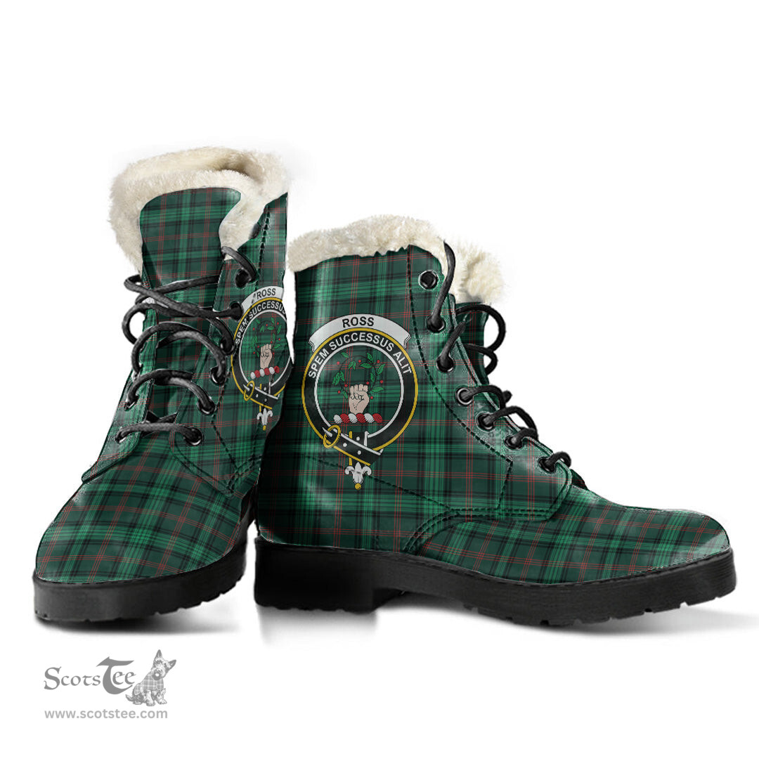 ScotsTee Shop Scottish Ross Hunting Modern Clan Crest Faux Fur Tartan Leather Boots