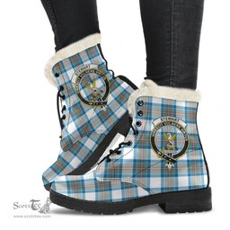 ScotsTee Shop Scottish Stewart Muted Blue Clan Crest Faux Fur Tartan Leather Boots