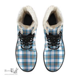 ScotsTee Shop Scottish Stewart Muted Blue Clan Crest Faux Fur Tartan Leather Boots