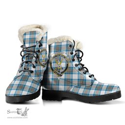ScotsTee Shop Scottish Stewart Muted Blue Clan Crest Faux Fur Tartan Leather Boots