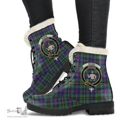 ScotsTee Shop Scottish Wood Modern Clan Crest Faux Fur Tartan Leather Boots