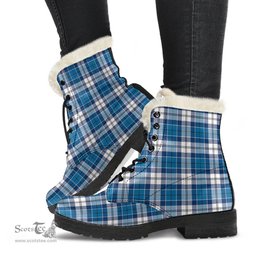 ScotsTee Shop Scottish Strathclyde District Clan Faux Fur Tartan Leather Boots