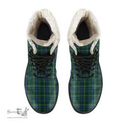 ScotsTee Shop Scottish Stewart Hunting Modern Clan Crest Faux Fur Tartan Leather Boots